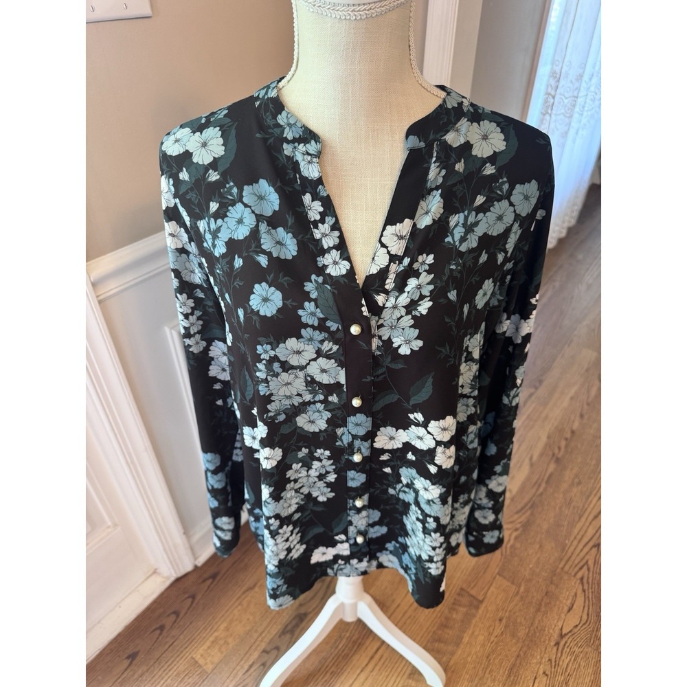 Karl Lagerfeld Floral Print Blouse Shirt Tunic Top Size Large - Picture 2 of 15